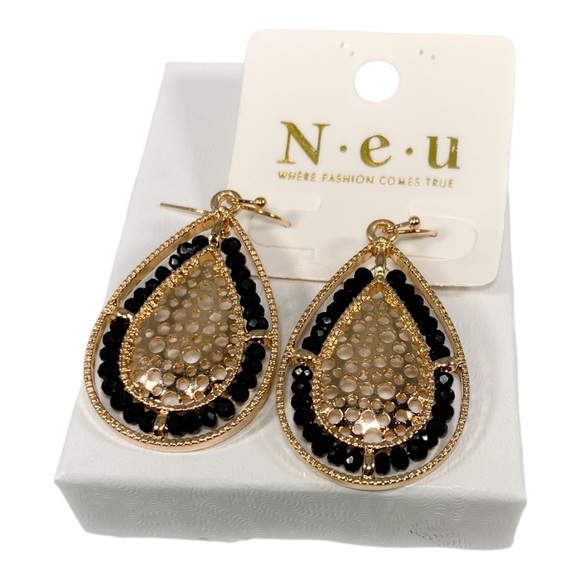 Gold Teardrop Dangle Earrings with Crystals - Picture 4 of 4